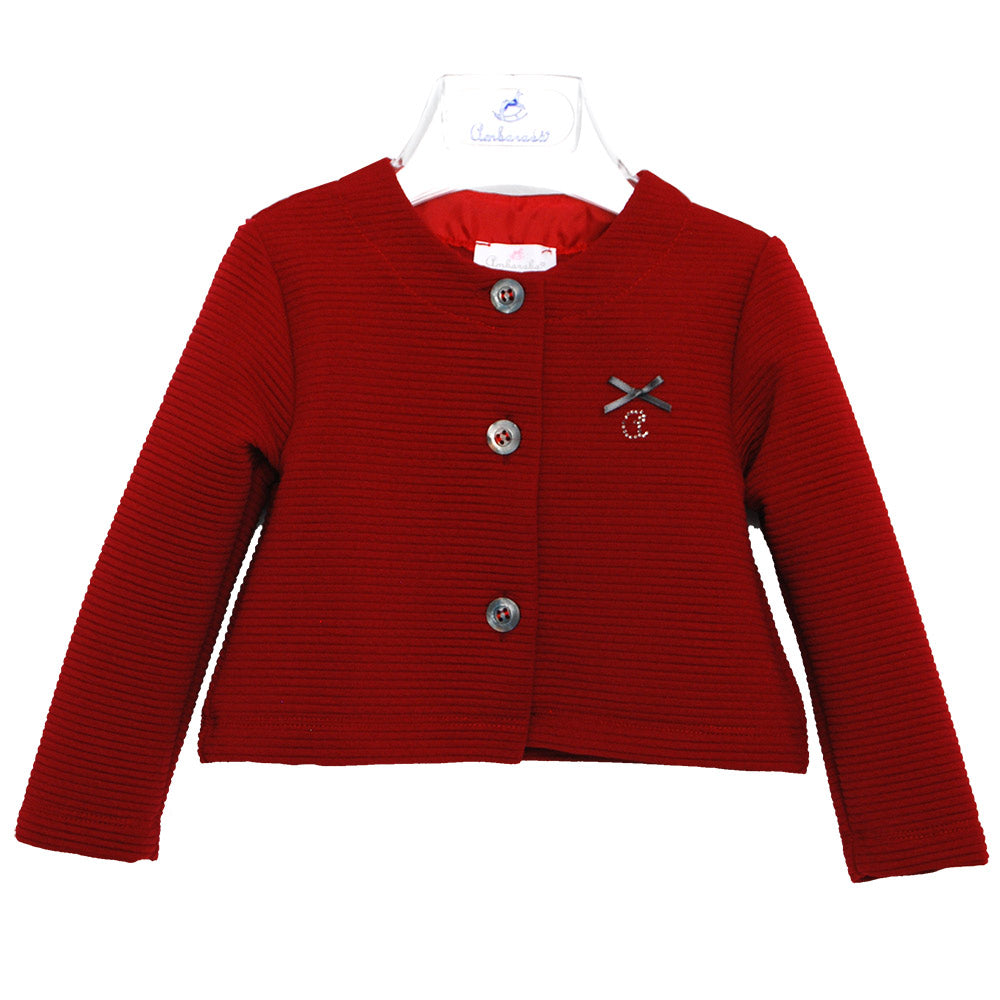 Veste de la ligne vêtements fille Ambarabà unie, à fines rayures.
  Petit nœud en tissu et strass...