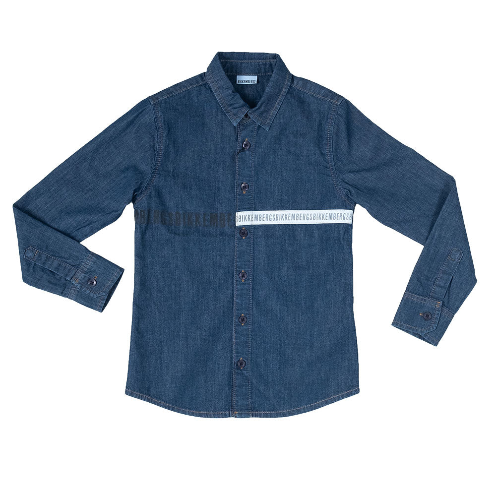 Chemise en jean, de la ligne de vêtements pour enfants Bikkembergs, avec manches longues et logo ...