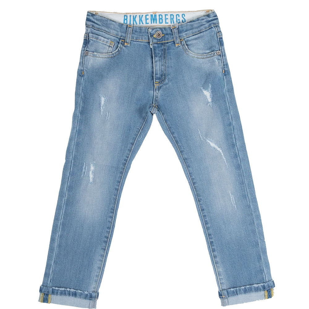 Jeans de la ligne Vêtements Enfant Bikkembergs avec lavage clair et taille réglable à la taille.
...