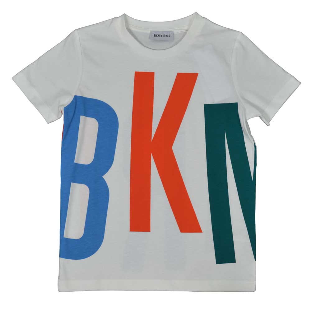 T-shirt from the Bikkembergs children's clothing line, with fluorescent colored logo printed on t...