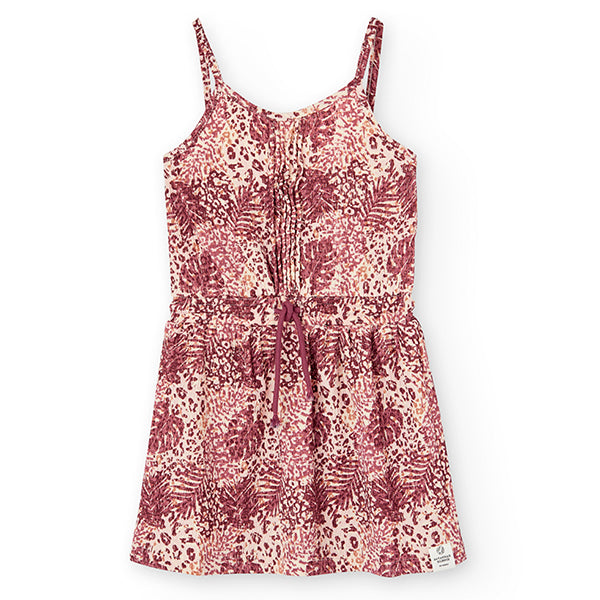 Robe en crêpon de la Ligne Vêtements Fille Boboli, avec motif animalier et lien à la taille.Compo...