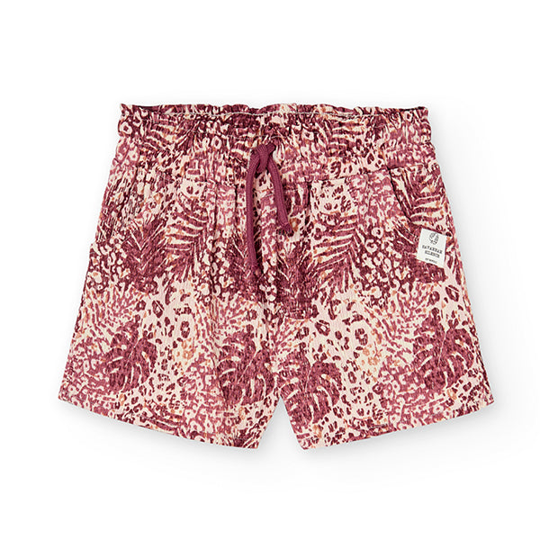 Shorts en crêpon de la Ligne Vêtements Fille Boboli, avec motif animalier, taille élastique avec ...