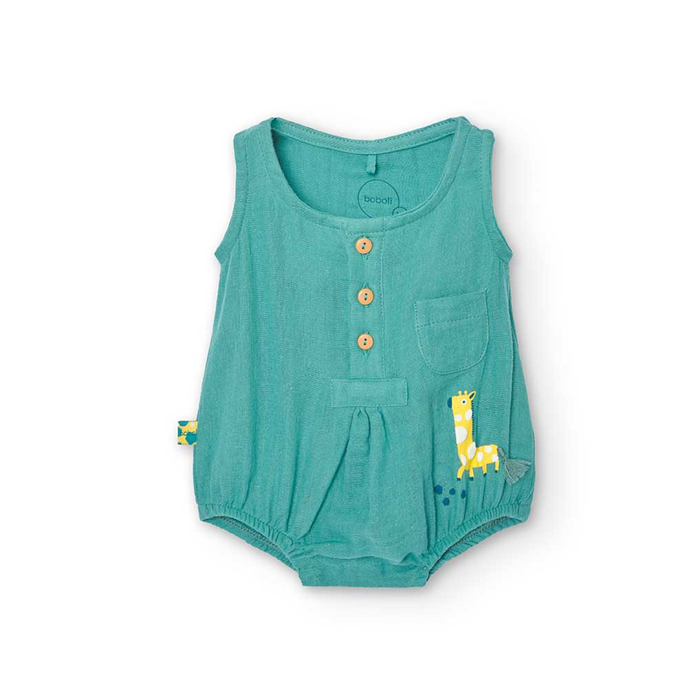 Barboteuse en mélange de lin de la Ligne Vêtements Fille Boboli, avec petits boutons en bois sur ...