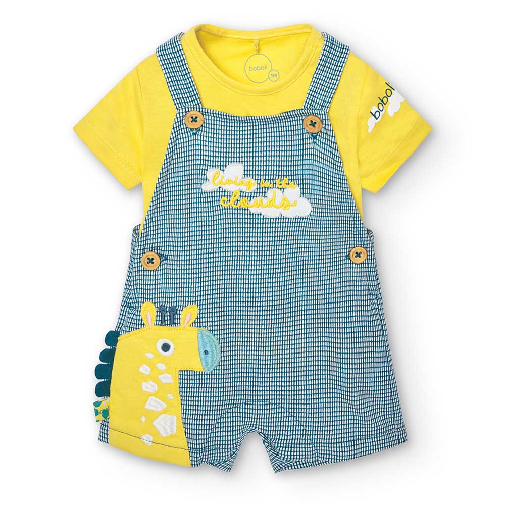
Dungarees from the Boboli children's clothing line, checked with fabric applications. Matching t...
