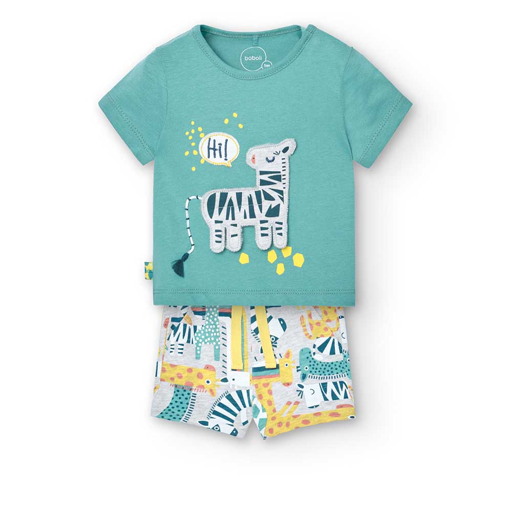 
Two-piece suit from the Boboli children's clothing line, with t-shirt enriched with fabric appli...