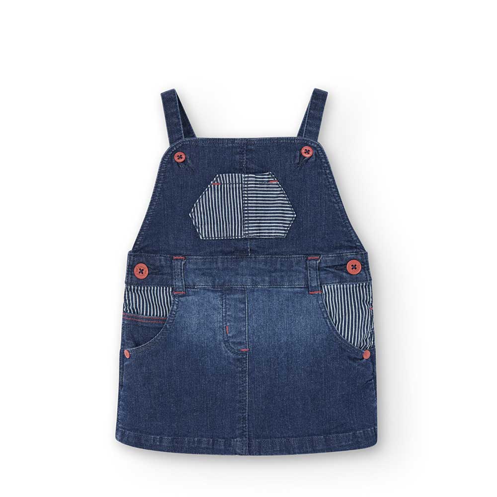 Salopette avec jupe de la Ligne Vêtements Fille Boboli, en denim avec des inserts en tissu à rayu...