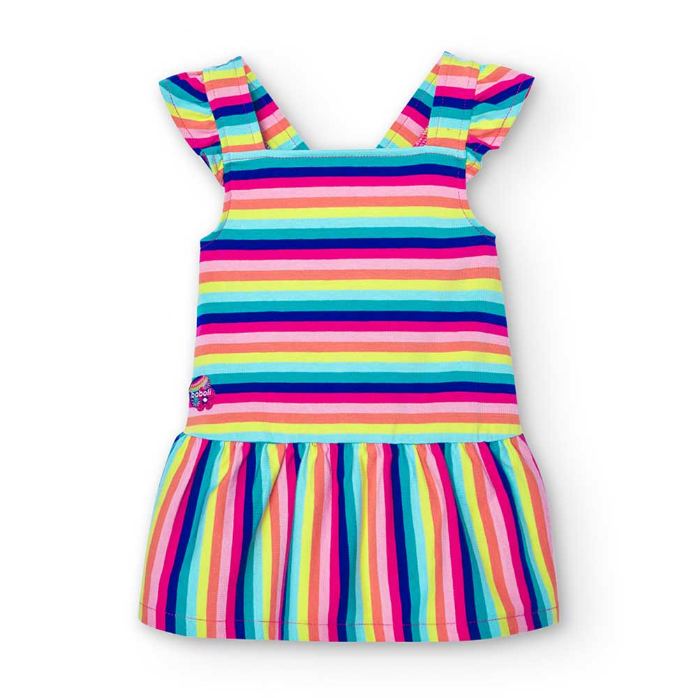 Dress from the Boboli Girls' Clothing Line, with curls on the straps. All-over rainbow pattern an...