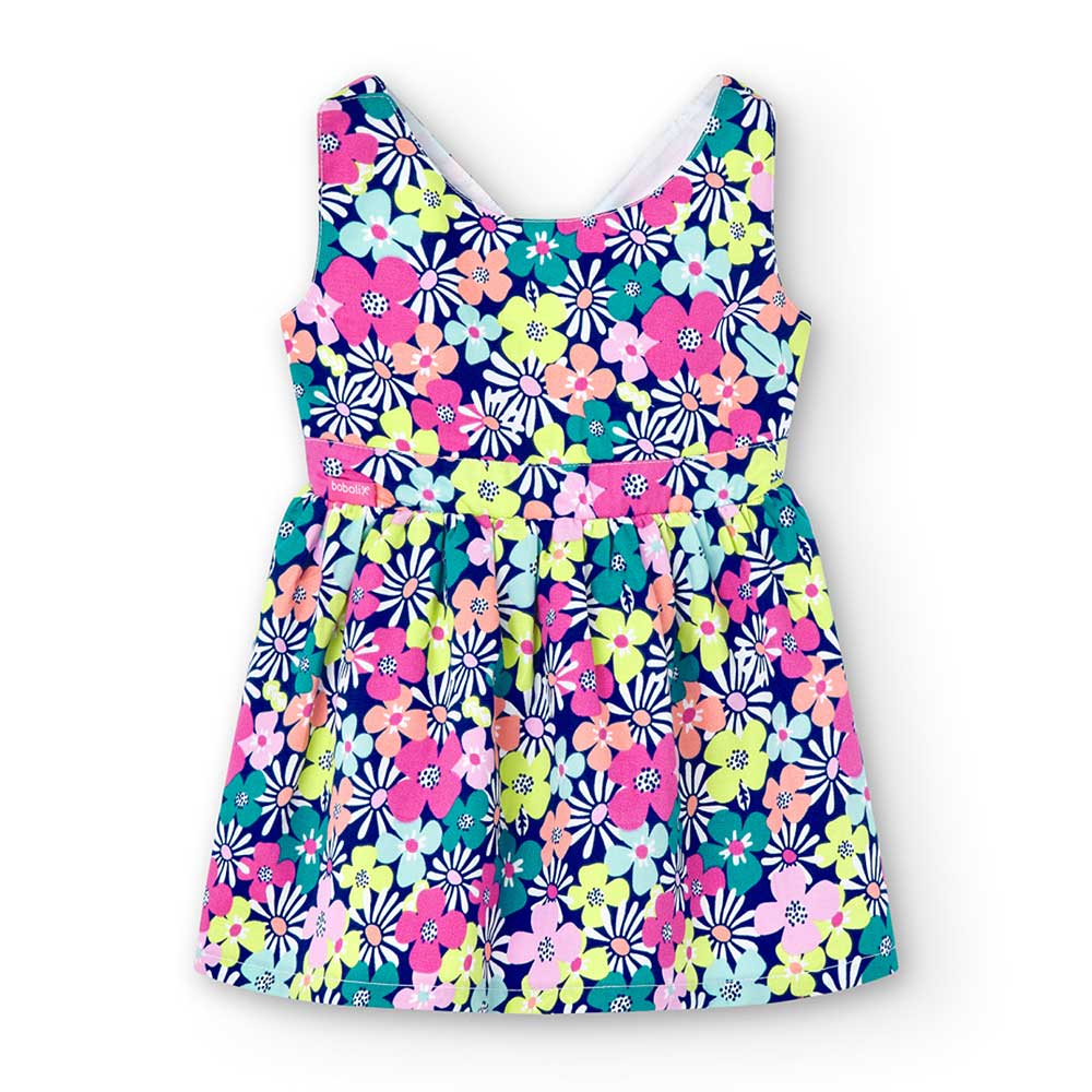 Abitino satin de la Ligne Vêtements Fille Boboli, avec motif floral multicolore. Bretelles croisé...