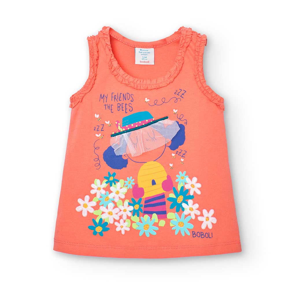 
Top from the Boboli Girls' Clothing Line, with colorful print on the front and tulle application...