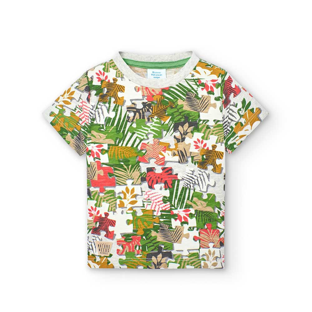 T-shirt de la Ligne Vêtements Enfant Boboli, avec un motif puzzle aux couleurs vives. Petit logo ...
