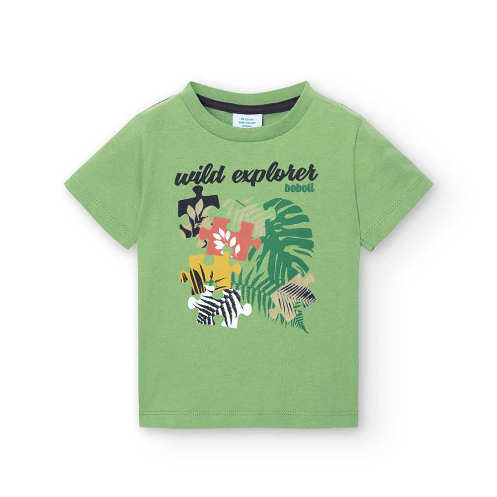T-shirt de la Ligne Vêtements Enfant Boboli, avec impression colorée sur le devant à motif safari...