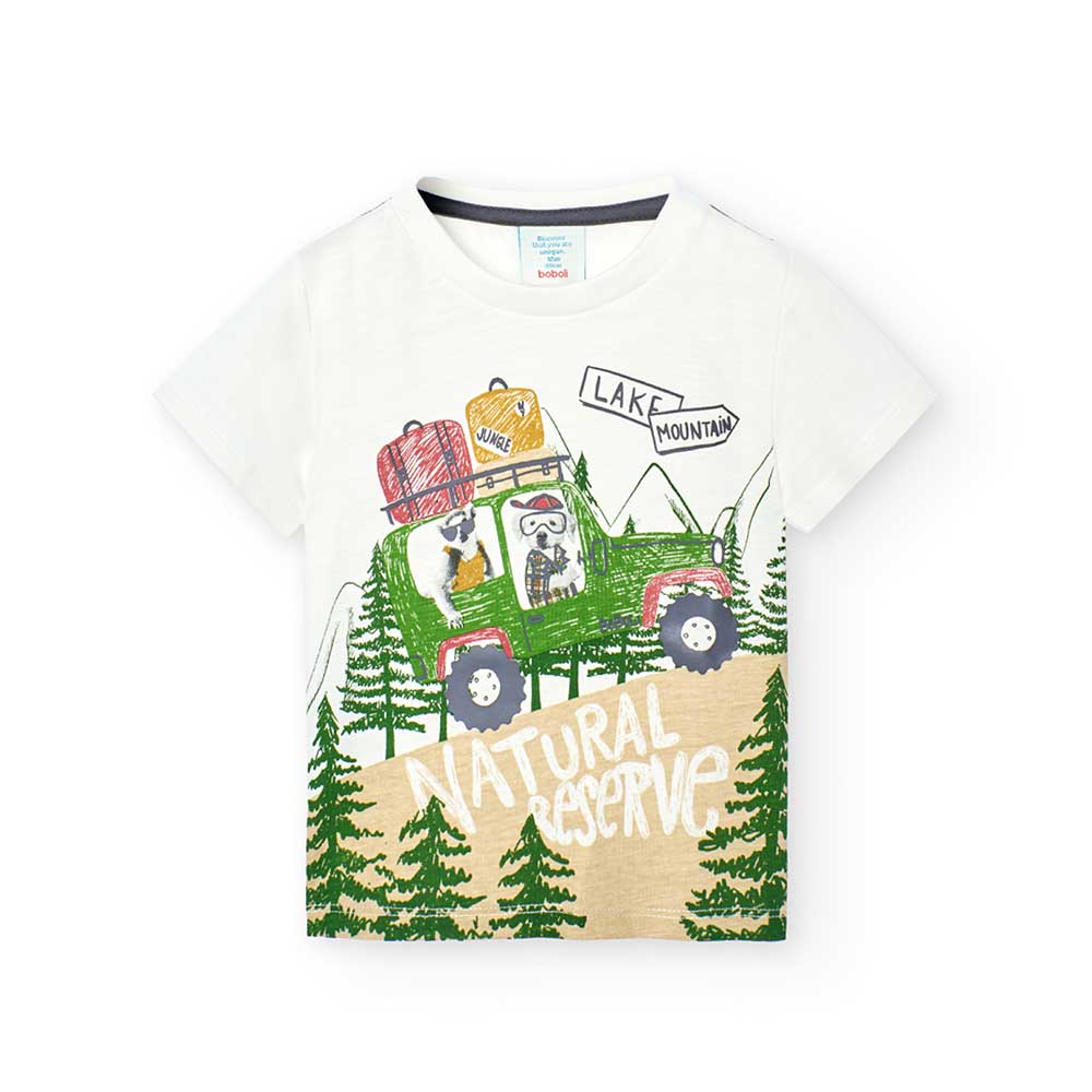 T-shirt de la Ligne Vêtements Enfant Boboli, avec impression colorée sur le devant à motif safari...