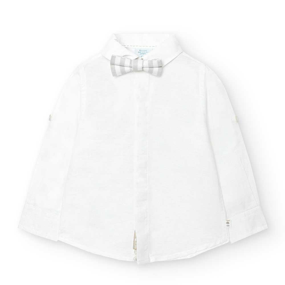 
Linen blend shirt from the Boboli children's clothing line with matching bow tie. Classic collar...