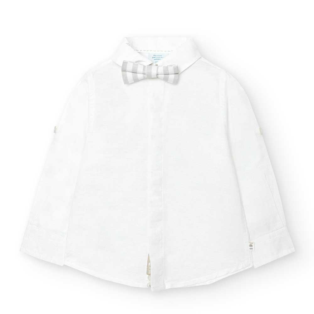 Chemise en mélange de lin de la Ligne Vêtements Enfant Boboli avec nœud papillon assorti. Col cla...
