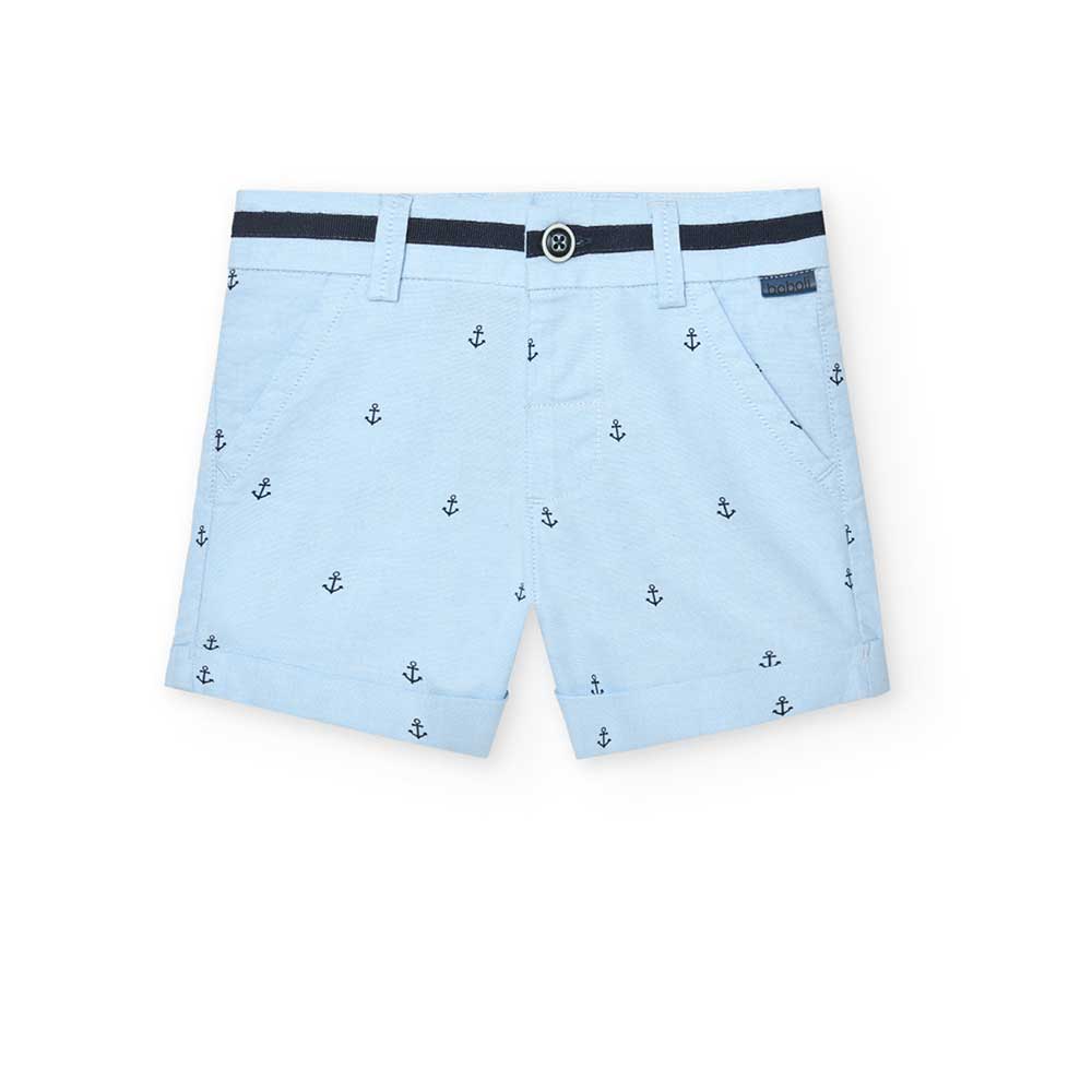 Shorts de la ligne Vêtements Enfant Boboli, en lin avec un motif de petites ancres. Ceinture en g...