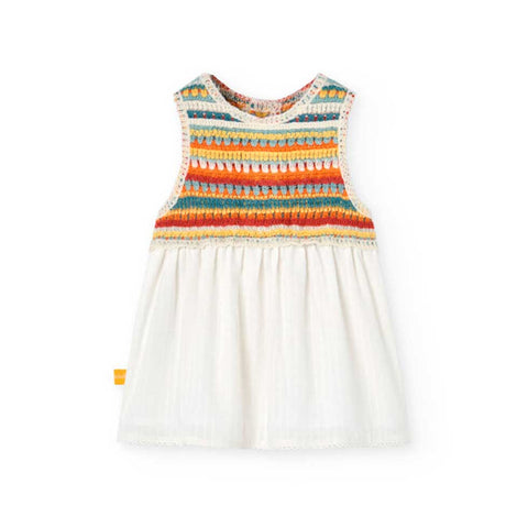 Vestito maglieria combinato - BOBOLI - Sesso: Bambina - Colore: Bianco - Stagione: Primavera-Estate