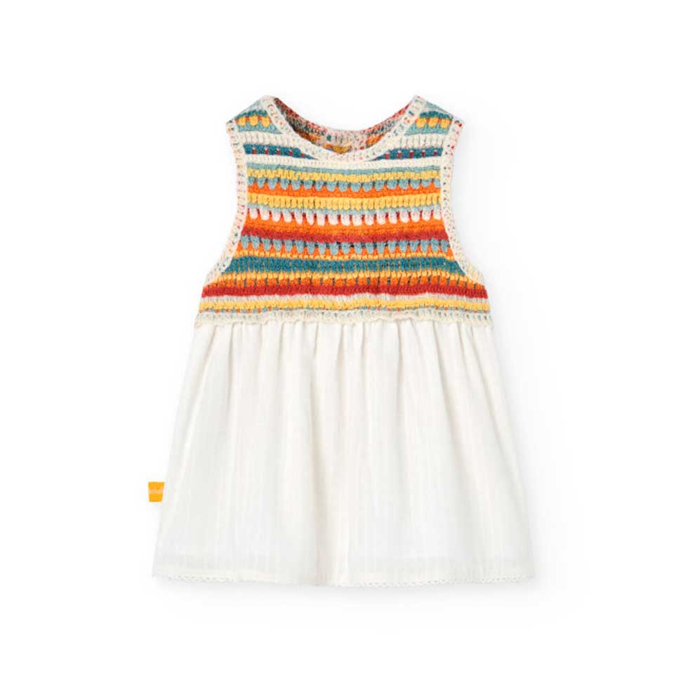Little dress from the Boboli Girls' Clothing Line, with a multicolor knitted upper part, button f...