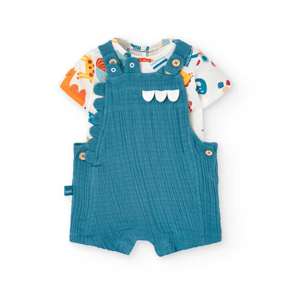 Boboli Children's Clothing Line overalls, made of gauze fabric, with a coordinated multicolor pat...