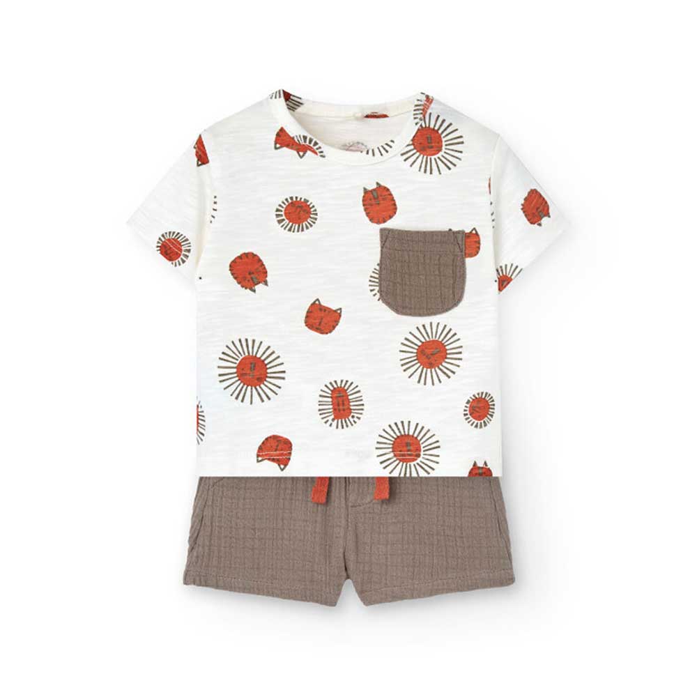 Completo due pezzi della Linea Abbigliamento Bambina Boboli,, con t-shirt in cotone fiammato e pa...