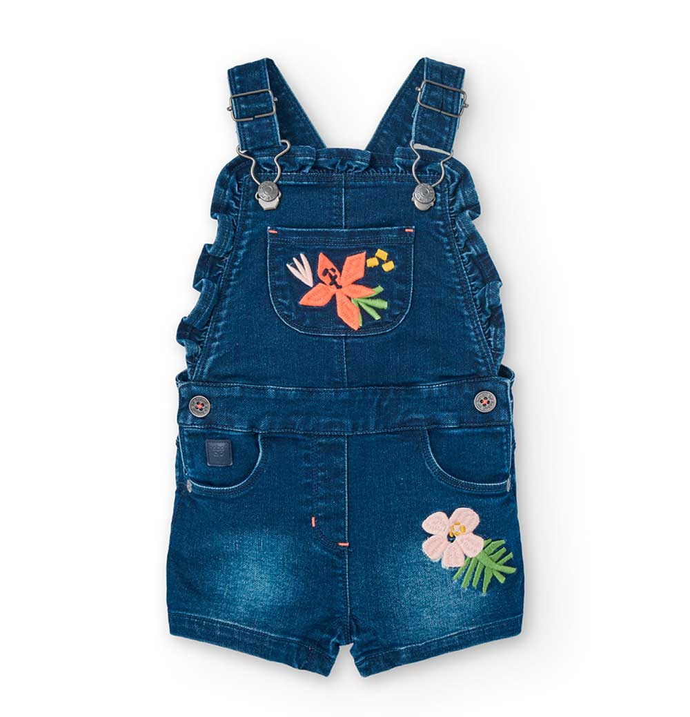 Denim overalls from the Boboli Girls' Clothing Line, with adjustable straps and snap buttons at t...