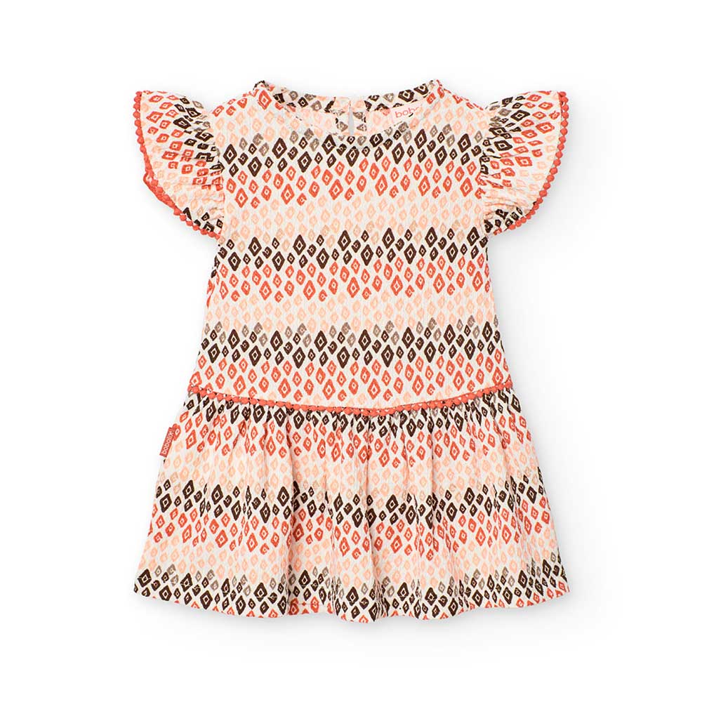 Little dress from the Boboli Girls' Clothing Line, made of crepe fabric with a multicolor geometr...