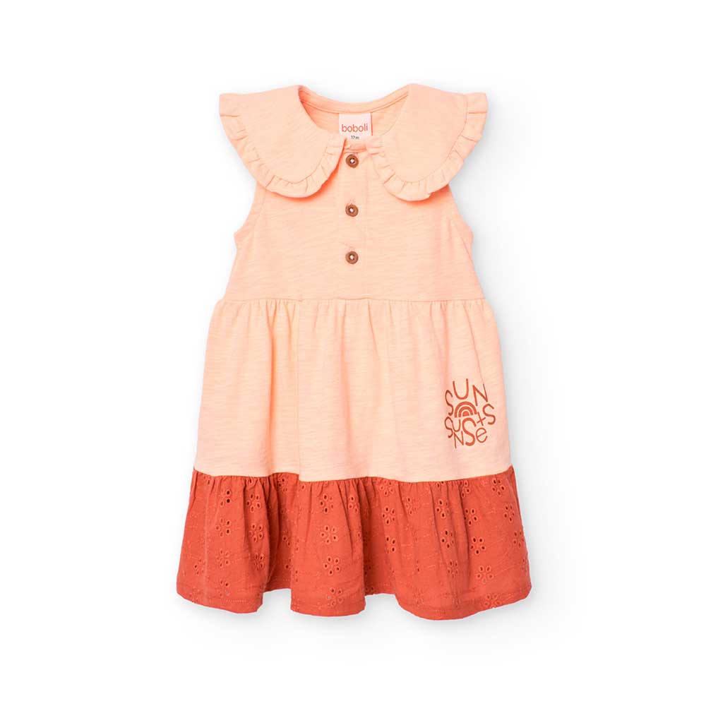 Dress from the Girls' Clothing Line Boboli, in jersey with a round collar and a lace trim at the ...