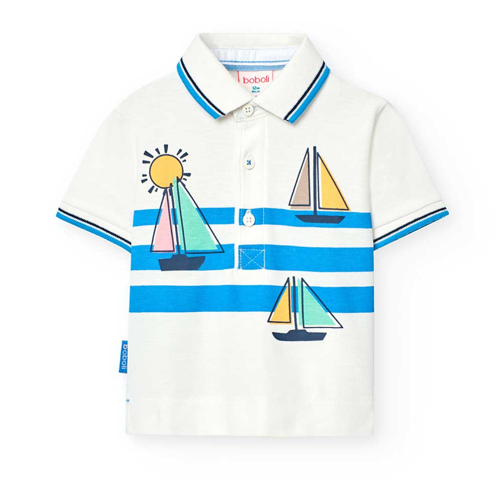 Polo de la ligne Vêtements Enfant Boboli, en piqué, avec impression sur le devant aux couleurs do...