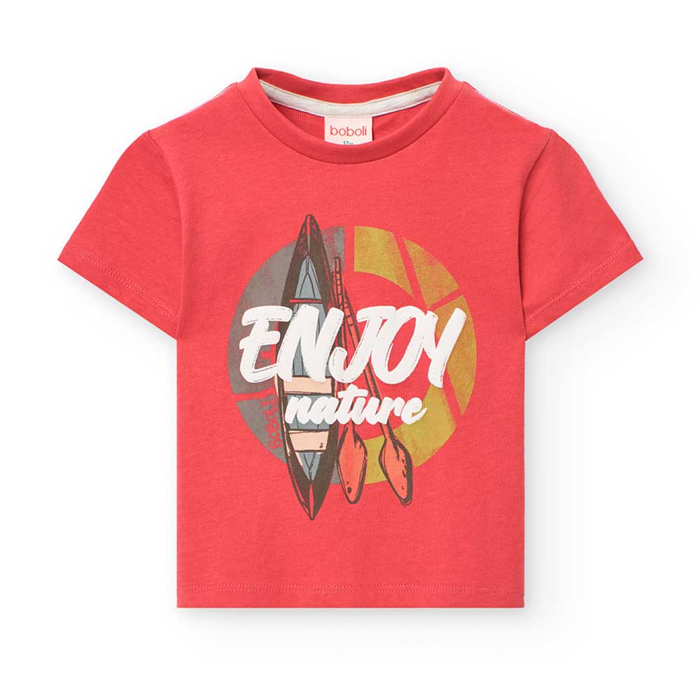 T-shirt de la ligne Vêtements Enfant Boboli avec impression colorée sur le devant et détail en re...