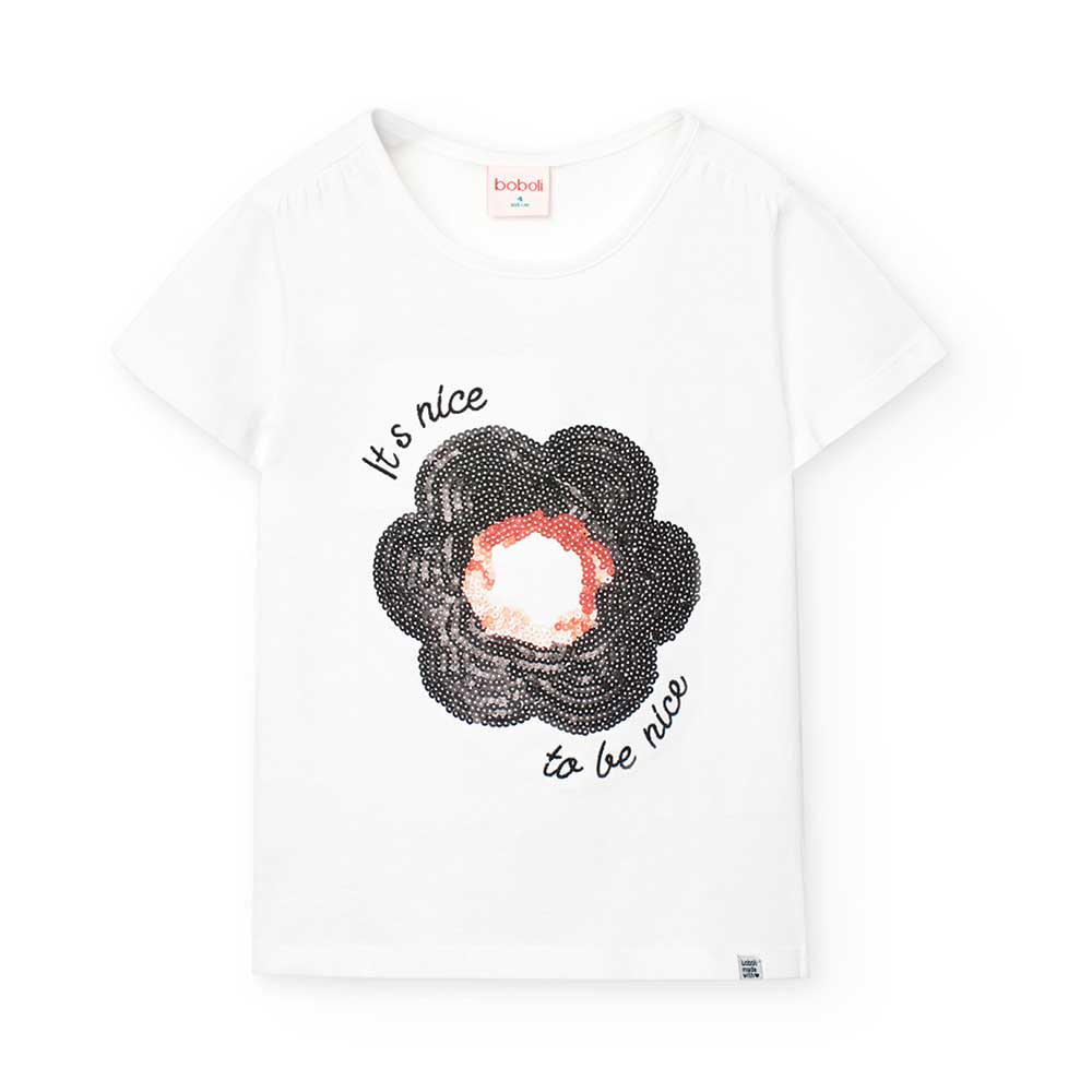 T-shirt de la ligne Vêtements Fille Boboli, avec application de paillettes en forme de fleur sur ...