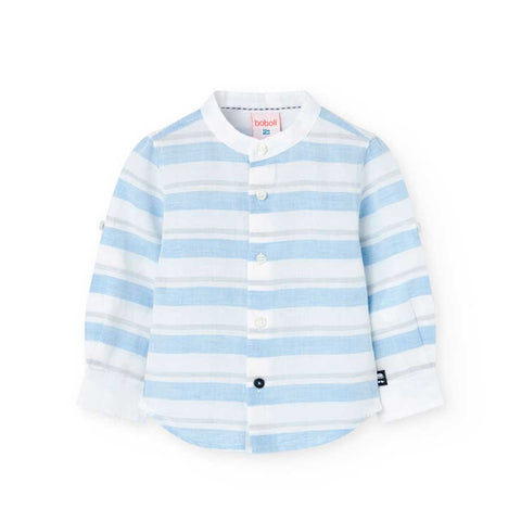 Camicia lino a righe - BOBOLI - Colore: Celeste - Stagione: Primavera-Estate