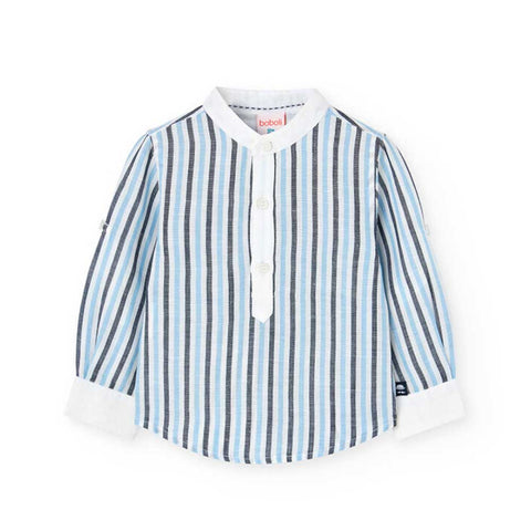 Camicia lino a righe - BOBOLI - Colore: Celeste - Stagione: Primavera-Estate