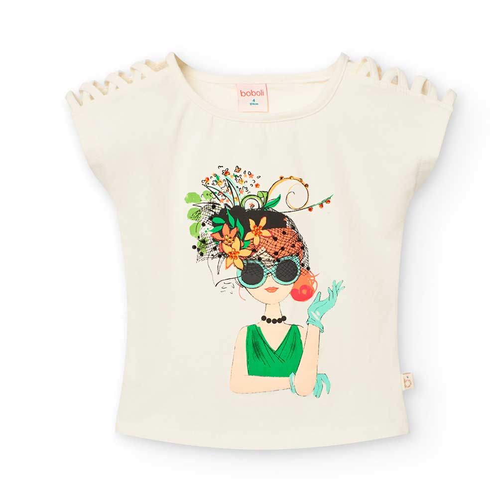 T-shirt de la ligne Vêtements Fille Boboli, avec application de strass sur impression colorée et ...
