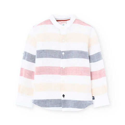 Camicia lino a righe - BOBOLI - Colore: Bianco - Stagione: Primavera-Estate