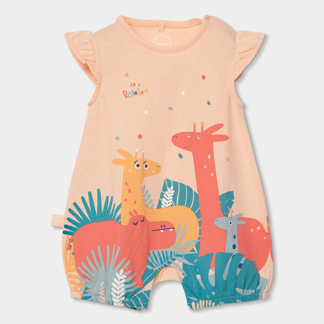 Boboli Girls' Clothing Line Romper, with an opening at the bottom and ruffles on the sleeves. Mul...