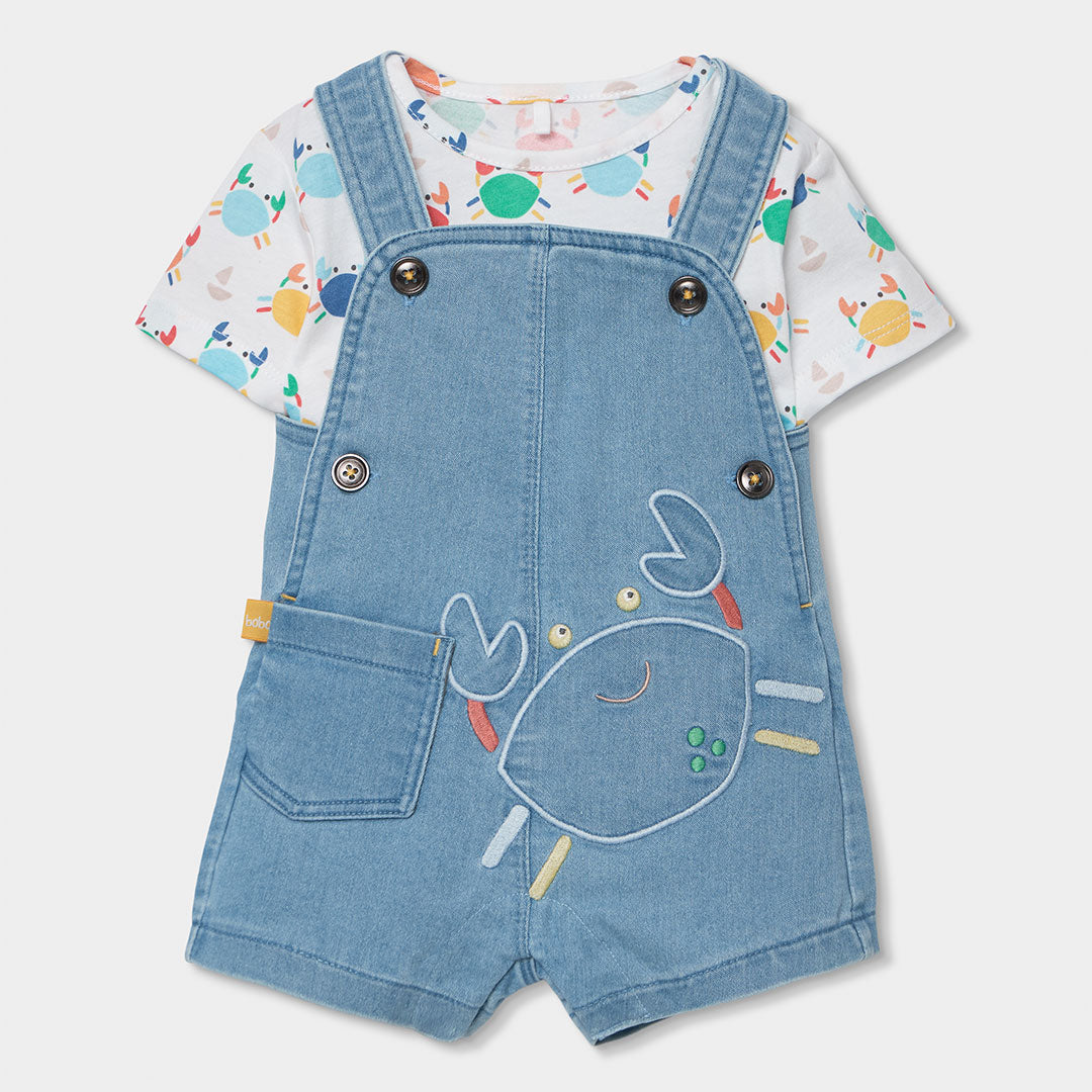 Salopette de la Ligne Vêtements Enfant Boboli en jean avec t-shirt assorti au motif de crabes mul...