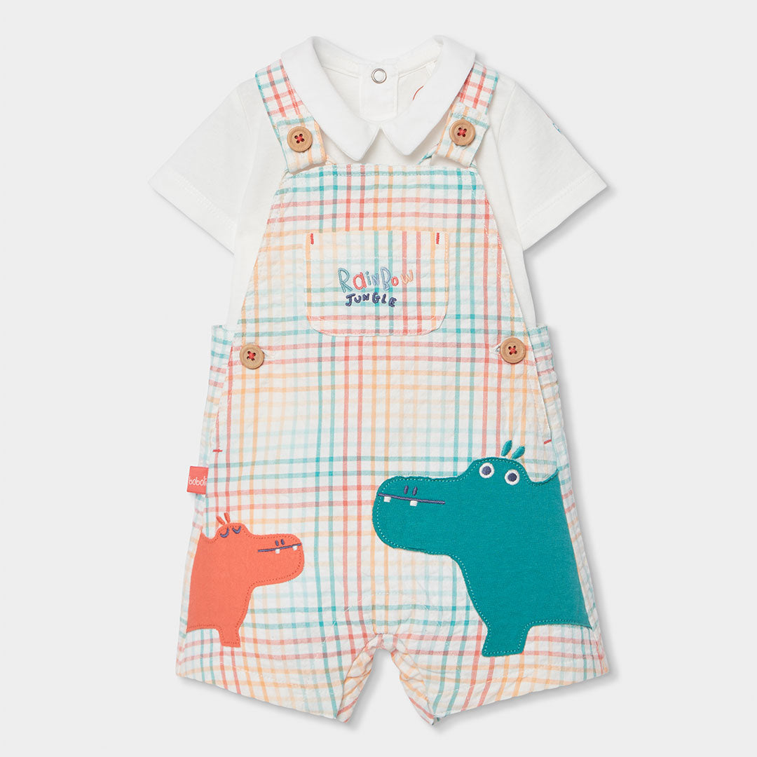 Salopette de la ligne de vêtements pour enfants Boboli, avec motif chck, et body uni assorti à co...