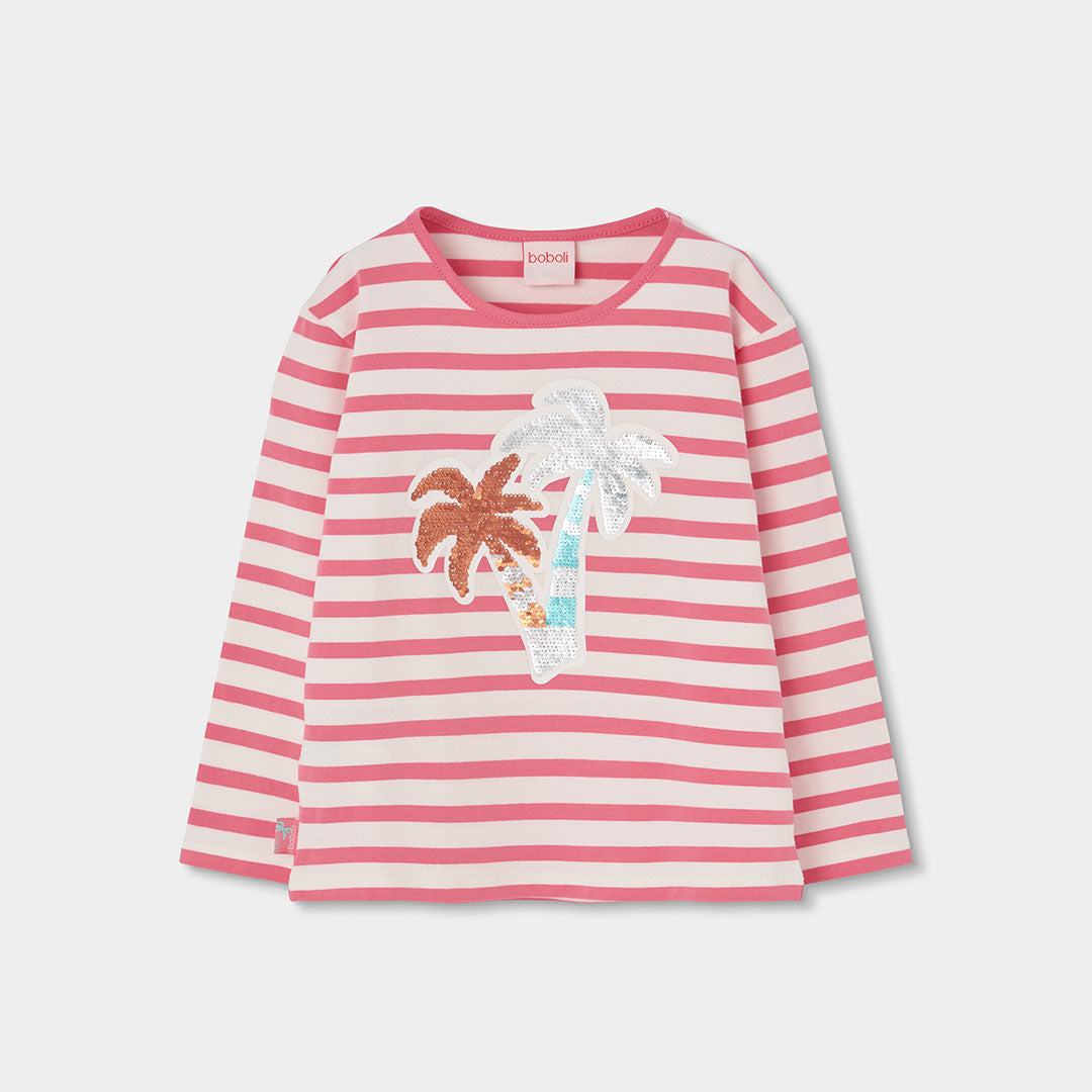 T-shirt de la ligne de vêtements pour filles Boboli, manches longues, motif à rayures allover, im...