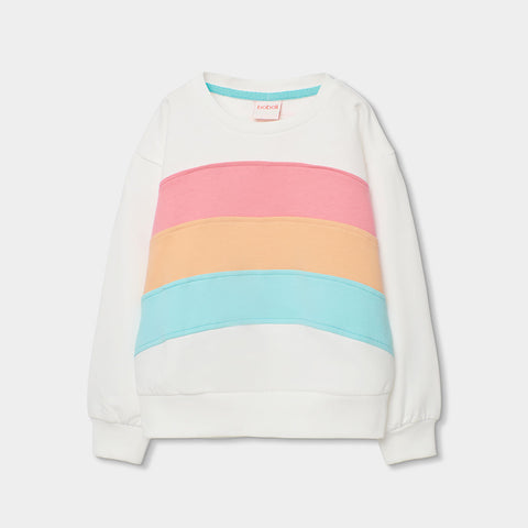 Felpa felpata con strisce - BOBOLI - Sesso: Bambina - Colore: Bianco - Stagione: Primavera-Estate