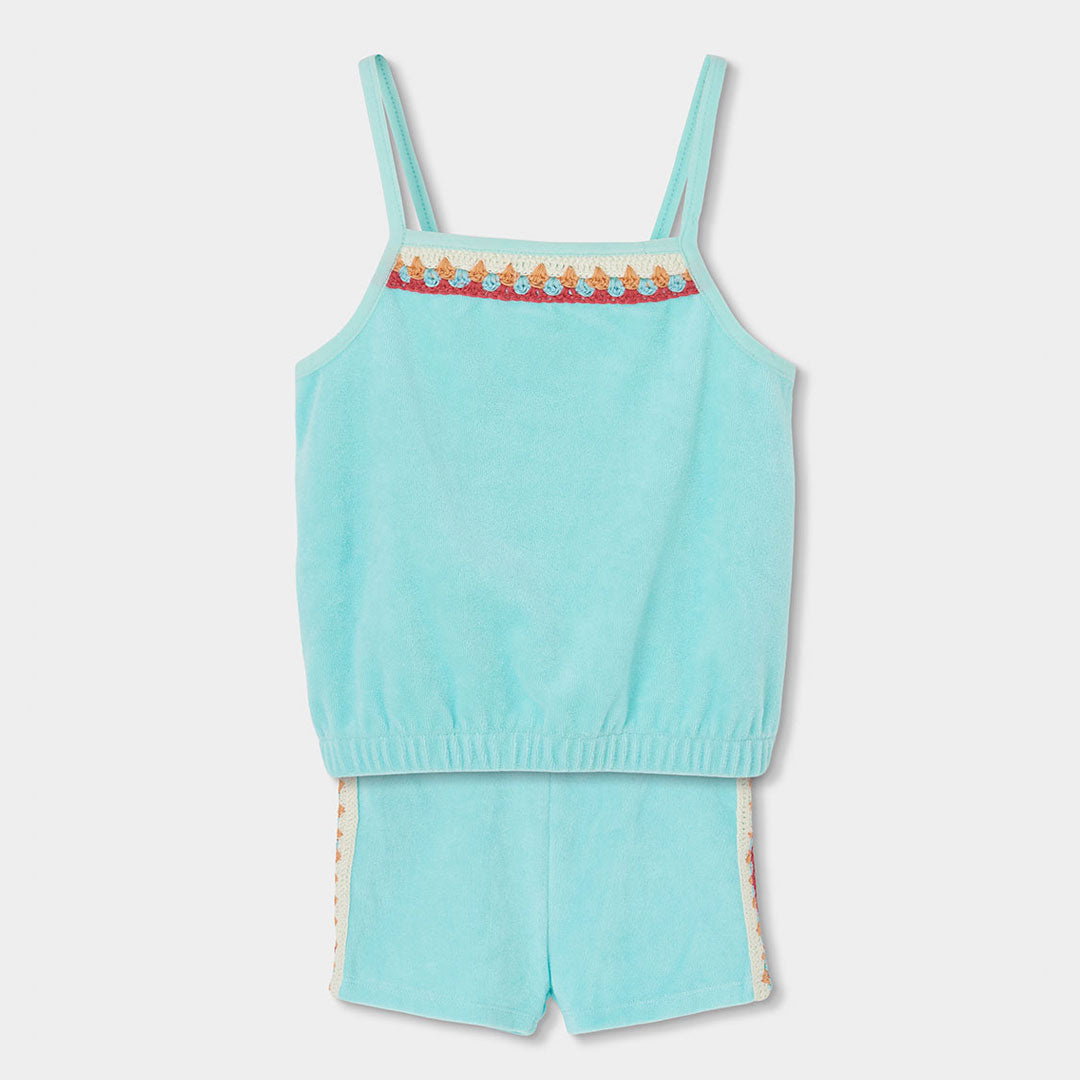 Ensemble deux pièces en chenille de la Ligne Vêtements Fille Boboli, composé d'un short uni et d'...