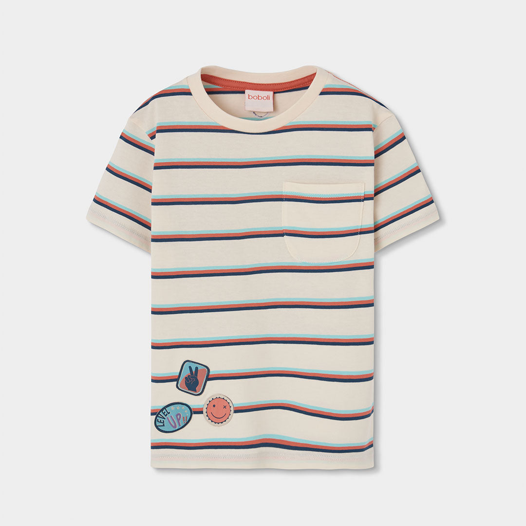 T-shirt de la ligne de vêtements enfant Boboli, à motif rayé sur fond clair.
Composizione: 100% C...