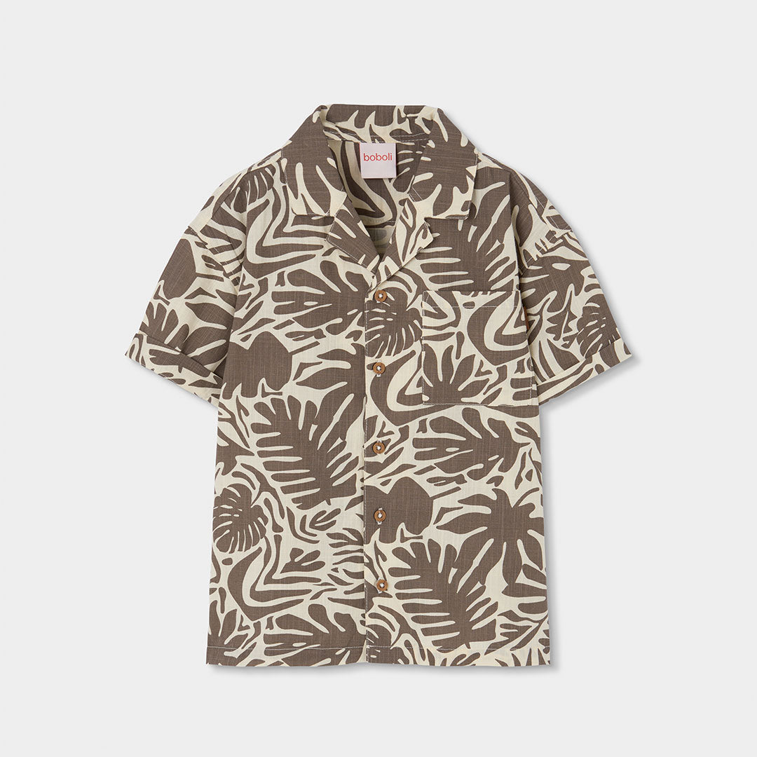 Camicia a manica corta della Linea Abbigliamento Bambino Boboli, con collo ampio e fantasia hawai...