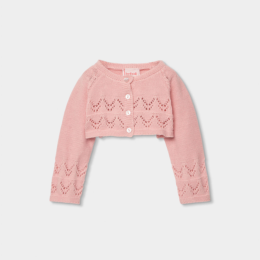 Cardigan de la ligne de vêtements fille Boboli, modèle boléro uni, ajouré sur la partie inférieur...