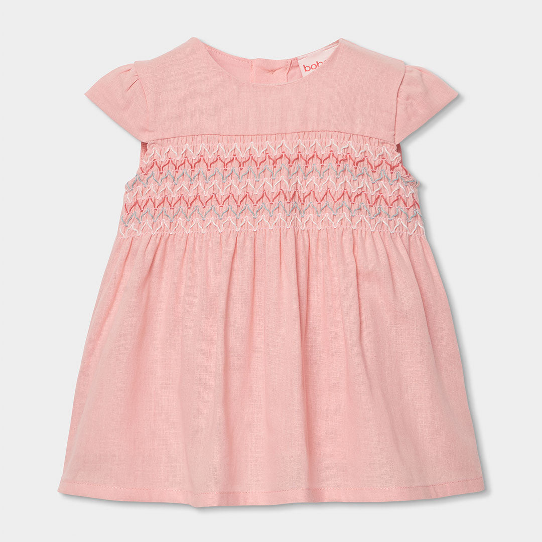 Robe de la ligne de vêtements pour fille Boboli, en mélange lin avec culotte assortie et broderie...