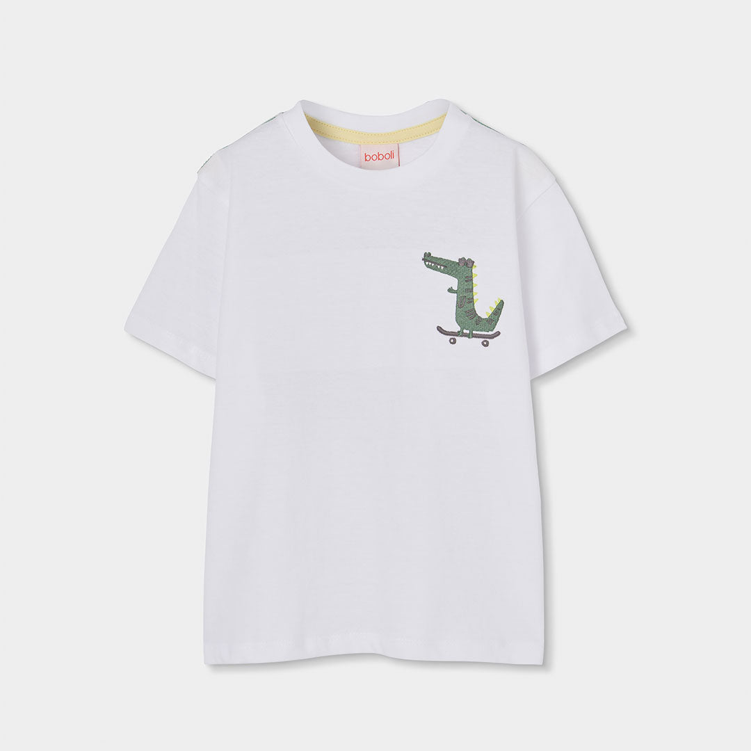 Maglietta della Linea Abbigliamento Bambino Boboli, con simpatico coccodrillo stampato sul davant...