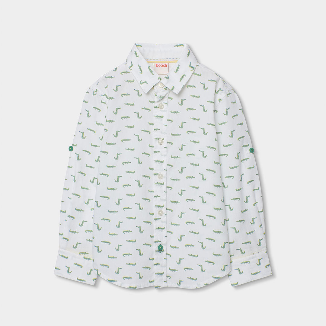 Chemise de la ligne enfant Boboli, imprimée de crocodiles colorés en all-over et dotée de boutons...