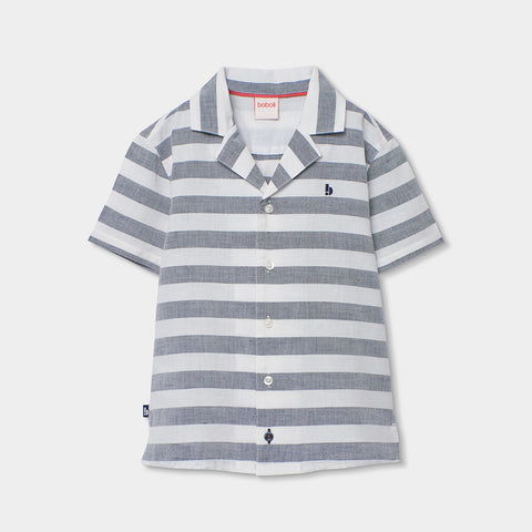 Camicia a righe Boboli per bambino, maniche corte con colletto a giacca.