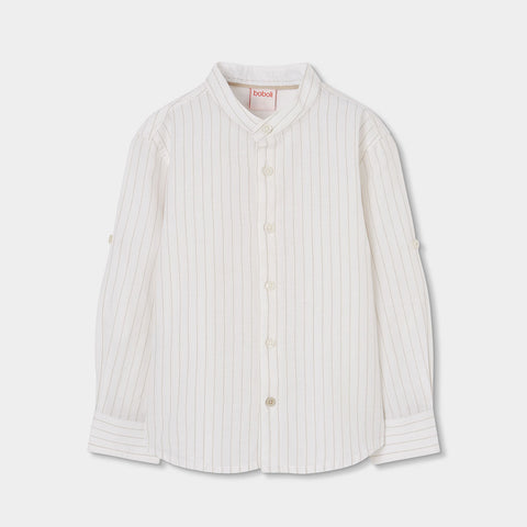 Camicia lino a righe - BOBOLI - Colore: Bianco - Stagione: Primavera-Estate