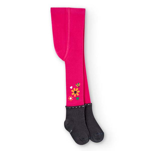 Calzamaglia rosa con fiori colorati per bambina.