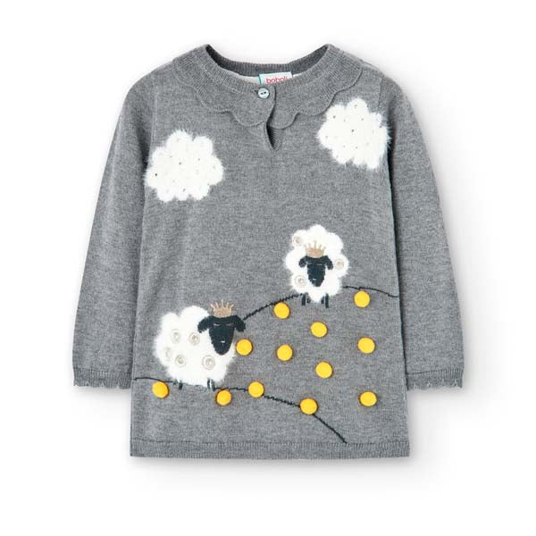 Robe en maille de la Ligne Vêtements Fille Boboli, avec application de pompons et broderies en lu...