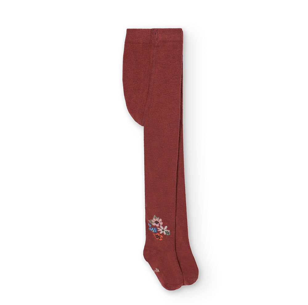 Collant de la Ligne Vêtements Fille Boboli, avec fond marron et motif à petites fleurs en contras...